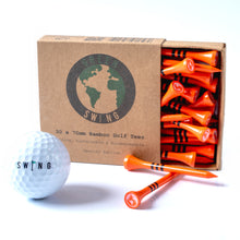 Load image into Gallery viewer, Orange Limited Edition 70mm Bamboo Golf Tees | 30pcs