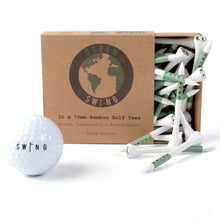 Load image into Gallery viewer, Swing Edition White &amp; Green 70mm Bamboo Golf Tees | Choose from 30, 50 or 100pcs
