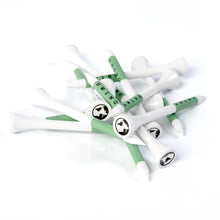 Load image into Gallery viewer, Swing Edition White &amp; Green 70mm Bamboo Golf Tees | Choose from 30, 50 or 100pcs
