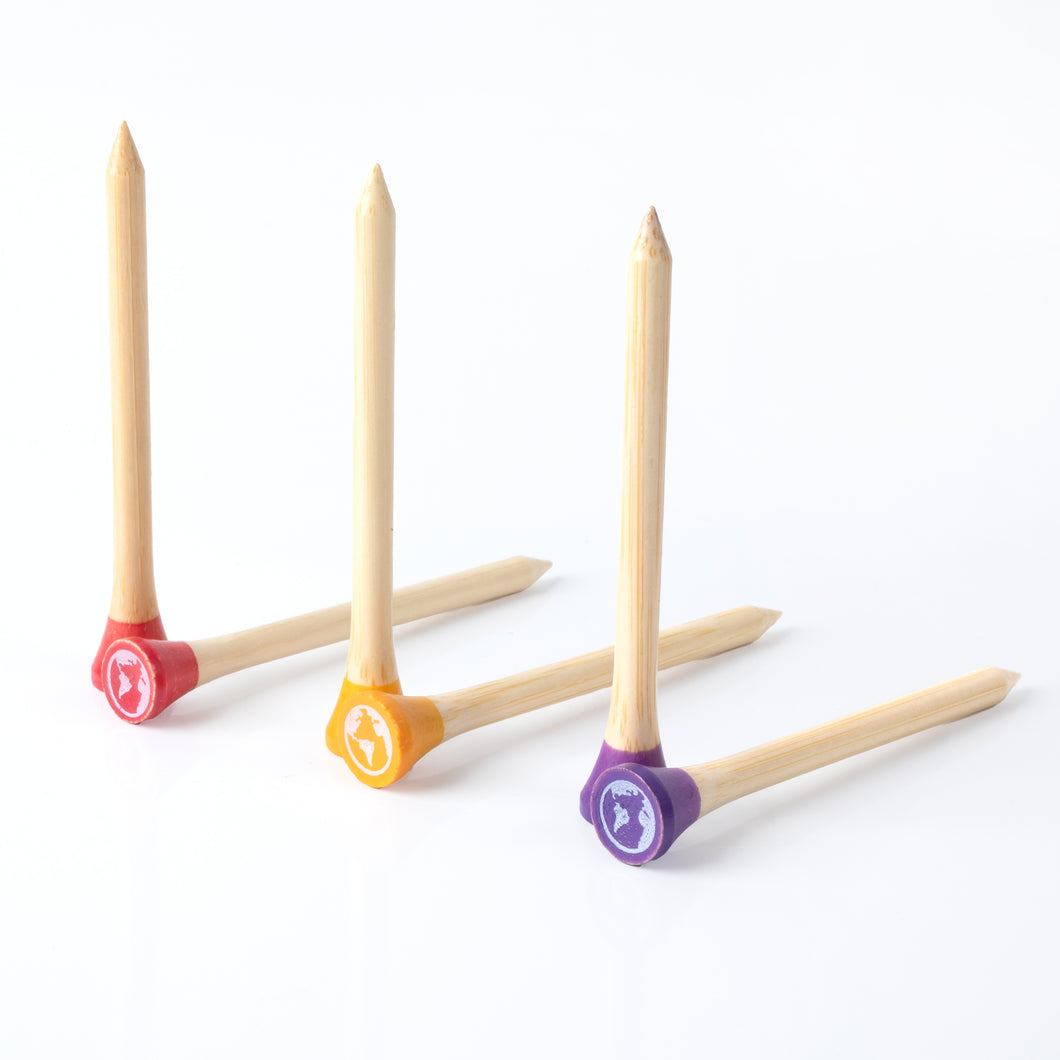 Matchstick 70mm Bamboo Golf Tees Red Yellow Purple Tips | 30pcs